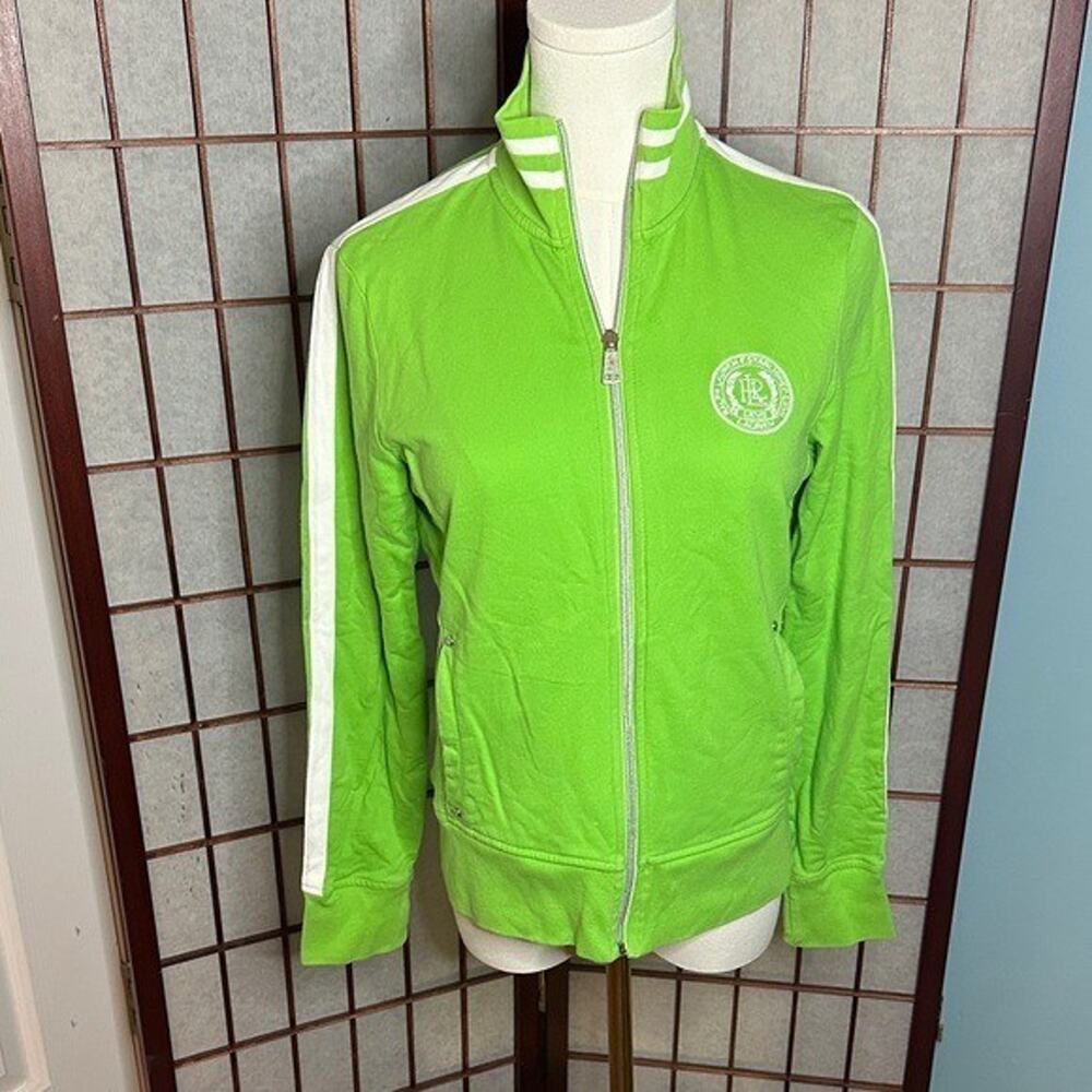 Lauren Ralph Lauren Lime Green Bomber Jacket with White Accents